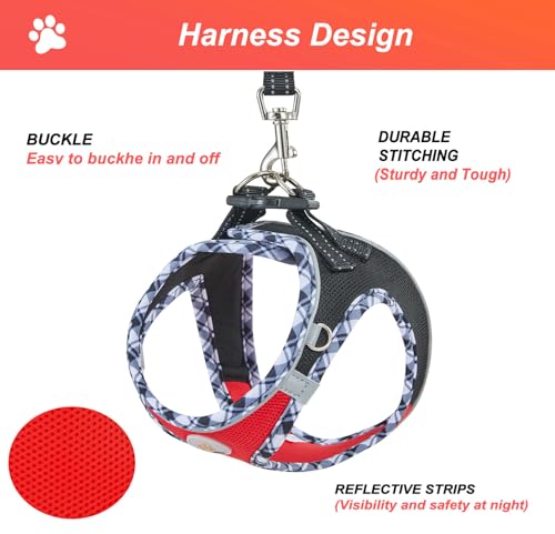 Hipubby Dog Harness Small Sized and Leash Set, No Pull Soft Mesh Puppy Vest, Reflective Breathable Lightweight Pet Harness, Harness for Small Medium Dogs and Cats - Black Red, M - color: Black Red, size: M (Chest: 16.8"-18.5")