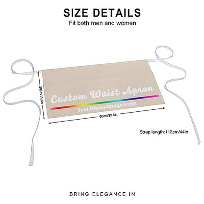 sophiehome Custom Waist Apron with Pockets Add Photo Logo Name Personalized Waiter Server Short Aprons for Kitchen - color: Natural