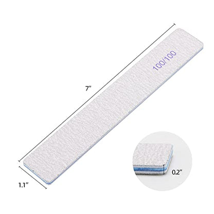 25 Pieces Rectangle Nail Files 100/100 Grit, Reusable Nail Buffers Double Sided Emery Boards Fingernail Files for Acrylic Nails and Natural Nails - size: 100/100 Grit(25 Count)