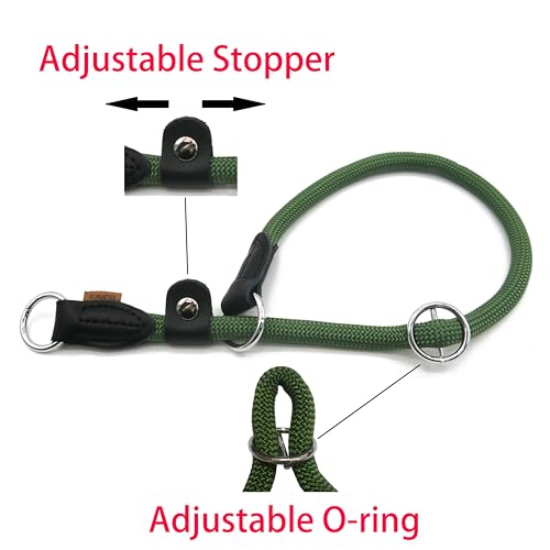 Braided Round Martingale Dog Collar, Training Collar with Slidable Stop Ring and Adjustable Stopper - Ideal for Small Dogs (S(1/4") - 14" Long, Dark Green) - color: Dark Green, size: S(1/4") - 14" Long with stopper