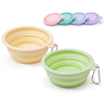 Collapsible Dog Bowls 2-Pack, Portable Travel Dog Bowl with Carabiner, Food-Grade BPA-Free Silicone Pet Food & Water Bowl for Dogs & Cats, Hiking Walking Camping (Yellow and Light Green) - color: Yellow and light green