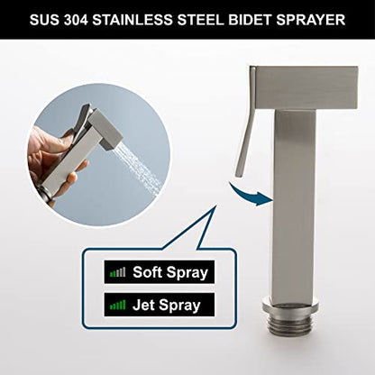 SHAMANDA Warm Water Bidet Sprayer for Toilet with Hot and Cold Brass Rough-in Valve, Stainless Steel Handheld Bidet Attachment Set for Feminine, Pets and Baby Diaper Wash, Brushed Nickel, BDS08-2 - color: Brushed Nickel, style: Hot & Cold Water Modes-Squa