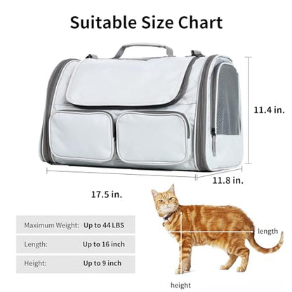 FUKUMARU Cat Carrier, Soft-Sided Small Dog Carrier, Large Cat Travel Bag with 4 Mesh Windows, Under 15 lb Airline Approved Pet Carrier with 4 Storage Pockets, Rollable Cover for Nervous Cats, Grey - color: Ash Grey
