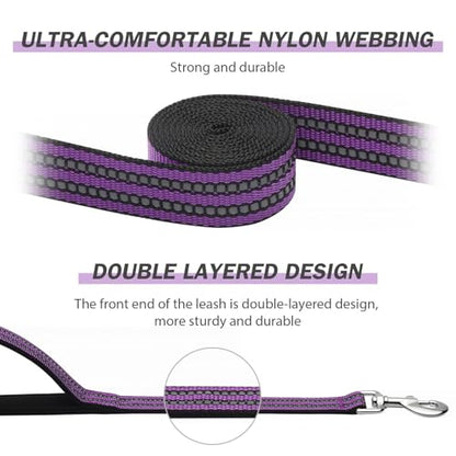 Hikiko 4FT Purple Dog Leash with Dual Handles Heavy Duty Reflective Strong Dog Leash for Walking and Training - color: Purple, size: 1 in x 4 ft