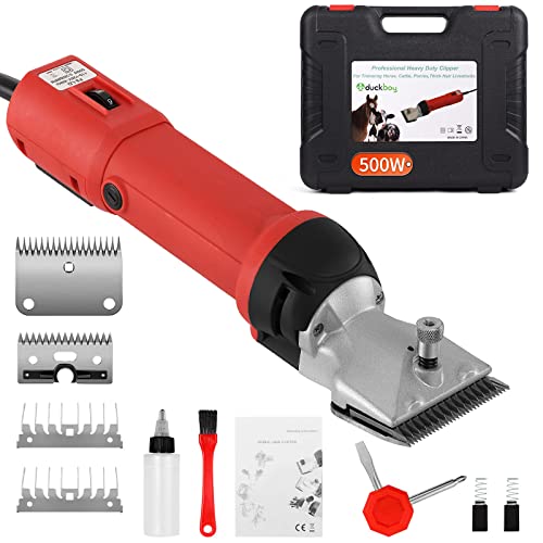 DUCKBOY Heavy Duty Clippers for Thick Coats Animals, 500W Professional Electric Shearing Machine for Horse Pony Cattle and Large Dogs Livestocks Grooming, 6 Speed & 2 Detachable Shearing Blades - size: Corded 500W