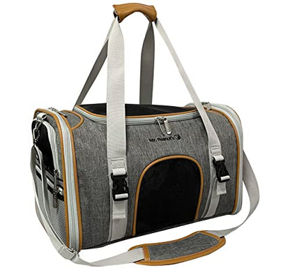 Mr. Peanut's Expandable Airline Approved Soft Sided Pet Carrier, Luxury Travel Tote with Premium Auto Self Locking Zippers, Plush Faux Fleece Bedding with Sturdy Plywood Base, 18LX10.5WX11 H