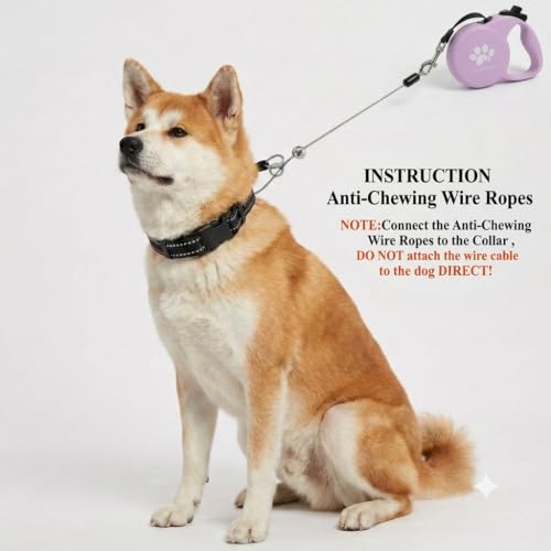 Chew Proof Retractable Dog Leash for Medium Dogs up to 44lbs, 16ft Heavy Duty Dog Lead with Anti-Chewing Steel Wire Rope, Tangle-Free, One-Hand Brake & Lock, Pink M - color: Pink, size: Medium