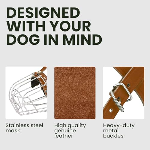 BRONZEDOG Pitbull Dog Muzzle Breathable Metal Basket for Large Dogs Amstaff Staffordshire Terrier Biting Chewing Barking (Leather, Brown) - color: Leather, Brown