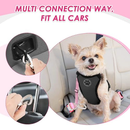 SlowTon Dog Seatbelt, 2 Pack Dog Seat Belt Car Leash Adjustable Elastic Bungee Buffer Heavy Duty Nylon Reflective Pet Safety Tether Connect to Dog Harness for Travel Riding in Vehicle (Daul Clip, PI) - color: Pink