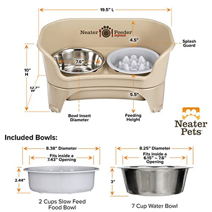 Neater Feeder Express Mess Proof Dog Bowls Elevated for Medium and Large Breed – Made in USA – No Spill Raised Slow Feeder Elevated Dog Bowl Stand, Slow Feed Food and Water Bowl Set, Almond - color: Almond, size: Medium to Large w/ 9 Peak Slow Feed Bowl