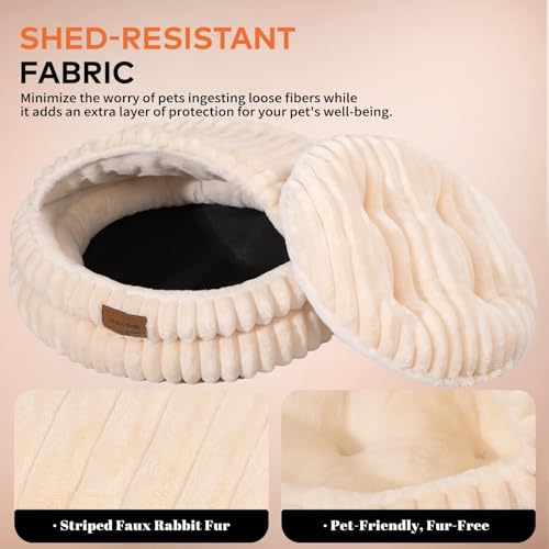 CHEERPALS Cat Cave Bed for Indoor Cats, Washable Covered Cat Bed Hooded Kitty Bed Soft Fluffy Pet Bed for Puppy and Small Dog(White) - color: White