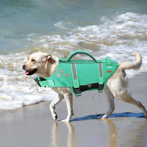 EMUST Dog Life Vests, Adjustable XS Dog Life Jacket with Rescue Handle, Puppy Flotation Vest for Small/Medium/Large Dogs, XS, Turquoise - color: Turquoise, size: XS