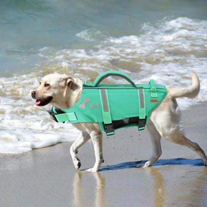 EMUST Dog Life Vests, Adjustable XS Dog Life Jacket with Rescue Handle, Puppy Flotation Vest for Small/Medium/Large Dogs, XS, Turquoise - color: Turquoise, size: XS