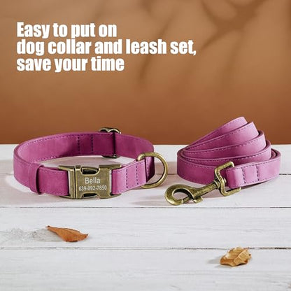 Personalized Dog Collars for Medium Dogs, Custom Soft PU Leather Dog Collar with Engraved ID Name and Number, Adjustable & Durable Pet Collars with Quick Release Metal Buckle,M(13-21") - color: Eustoma Purple-Engraving, size: Medium: Fit 13-21" Neck