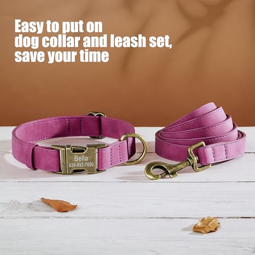 Personalized Dog Collars for Small Dogs, Custom Soft PU Leather Dog Collar with Engraved ID Name and Number, Adjustable & Durable Pet Collars with Quick Release Metal Buckle,S(10-16") - color: Eustoma Purple-Engraving, size: Small: Fit 10-16" Neck