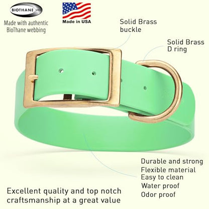 Viper Biothane Heavy Duty Waterproof Dog Collar Strong Coated Nylon Webbing w/Solid Brass Hardware Odor-Proof Easy to Clean High Performance Fits Small Medium or Large Dogs, Sea Foam Green