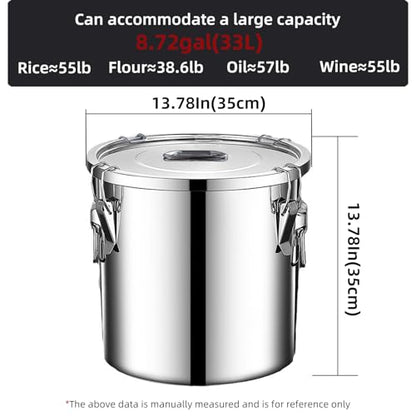 304 stainless steel food storage containers with lids lock clips airtight container large airtight for rice flour sugar grain coffee bean storage containers Kitchen jar (8.72gal/33L) - size: 8.72gal