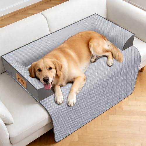 Large Dog Bed for Couch, Cooling Orthopedic Dog Bed, Removable Washable Cover, Waterproof Lining, Non-Slip Bottom, Dog Sofa Bed with Extended Mat, Size: 41"*37"*4.9" - size: Large