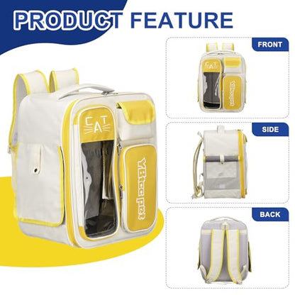 Pet Backpack Carrier, Portable and Ventilated, Oxford Cloth, Dogs Cats and Little Animals Travel Bag 12.99" Up to 16.5 Lbs, (Yellow), Intended for Hiking/Camping/Traveling - color: Yellow