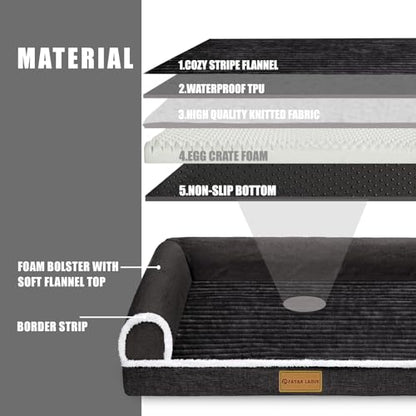 Patas Lague Orthopedic Dog Bed Large Sized Dog 36''X24'', Waterproof Comfortable L Bolster Medium Non-Slip Soft Warm Pet Crate Bed Sleep Sofa mat with Removable Washable Cover Black - size: L:36x24x3.5 IN