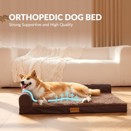 Patas Lague Orthopedic Dog Bed Medium Size Dog 30''X20'', Waterproof L Bolster Medium Pet Sofa Beds with Removable Washable Cover, Soft Pet Couch Crate Mat with Nonskid Bottom, Brown - color: Brown, size: 30"L x 20"W x 3.5"Th