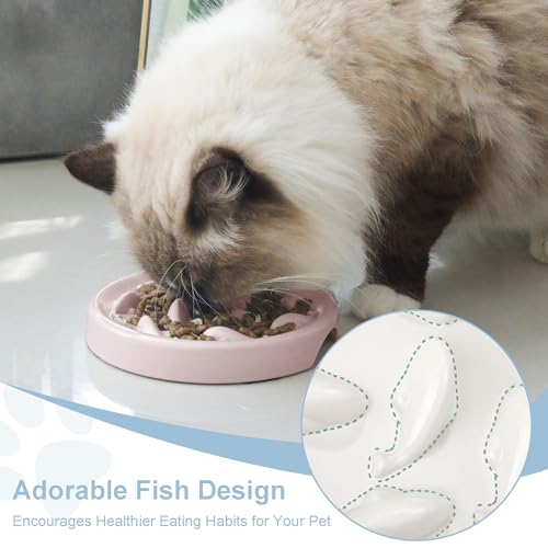 Slow Feeder Bowl for Cats and Small Dogs,Cilkus Fish Pool Design, Fun Interactive Bloat Stop Puzzle Feeder Bowl Healthy Eating Diet Made of Melamine Food Grade Material Dishwasher Safe (Pink) - color: Pink