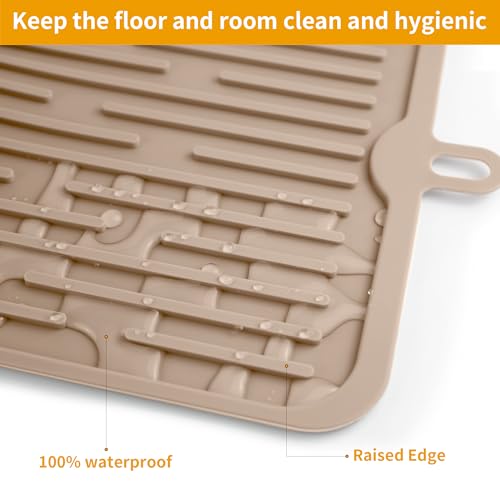 Ptlom Pet Placemat for Dog and Cat, Anti-Slip Waterproof Dogs Feeding Mat Prevent Food and Water Overflow, Bowl Mats Suitable for Medium and Small Pets, Taupe, Silicone - color: Taupe
