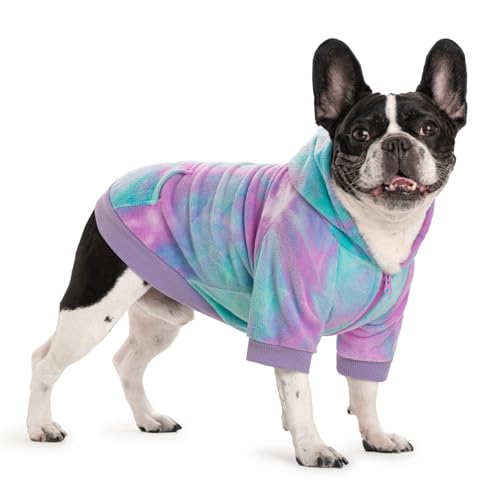 French Bulldog Clothes Dog Hoodie Sweatshirts with Pockets for Small Dogs Puppy Chihuahua Coat Clothing Pet Cat Hoodie Fleece Dog Sweaters Costume - color: Purple +Green, size: XS
