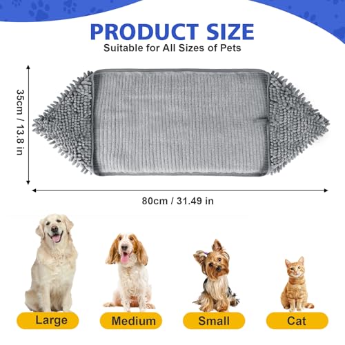 WOUSEDO Microfiber Chenille Dog Towel 1 Pack, Super Absorbent & Quick Dry | Pet Bath Shammy Towel, 13.8 x 31.5 Inches, Wash Grooming Towels for Small to Large Pets, Grey