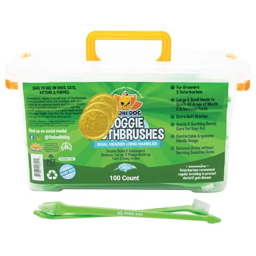Bodhi Dog Dual-Headed Toothbrush for Dogs & Cats - Soft Bristles for Gentle Pet Dental Care - Puppy & Adult Teeth Cleaning - Easy-to-Use Design for Healthy Gums & Fresh Breath (100 Count) - size: 1 Count (Pack of 100)