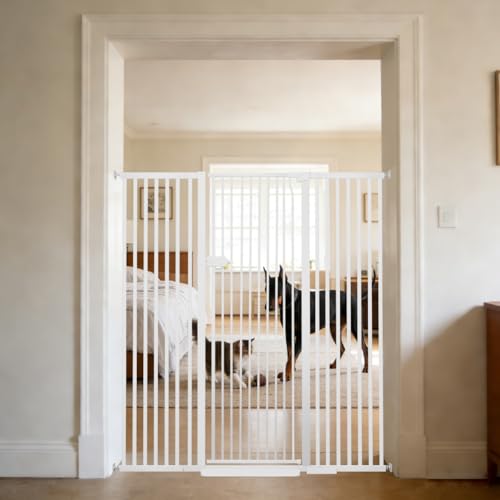 Lumizone Extra Tall Cat Gate 55.12" High 29.92"-59.44" Wide Pet Gate White | Dog Gate for Doorway Hallway Stairs Pressure Mounted Extra Wide 1.37" Gap No Drilling Auto-Close One-Handed Operation - color: 55.12" H-white, size: 29.92"-59.44" W
