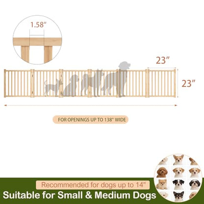 Wooden Freestanding Pet Gate Indoor, Nature Wood Dog Gates for Doorways, No-Painted Pet Fence for Stairs, 23" Height-6 Panels - size: 【6 Panels】H:23''
