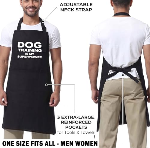 Maze Office Dog Training Is My Superpower Apron for Men and Women, Black, Bib Style, Polycotton, Adjustable Neck Strap with Waist Tie, 2 Pockets