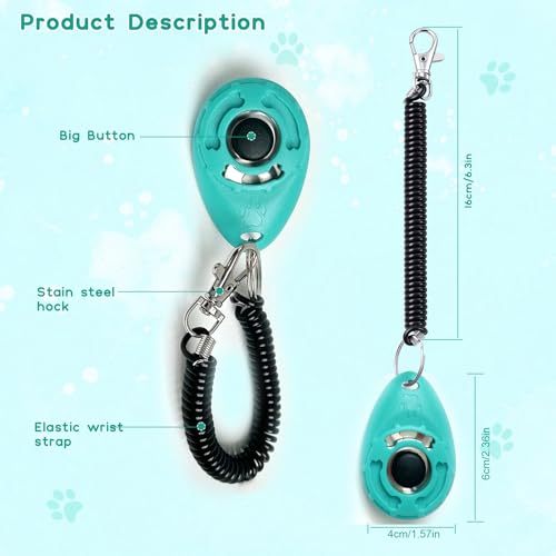Pet Training Clicker with Wrist Strap - Dog Training Clickers for Puppy, Cat, Potty, Bird, Horse, Pet, Trainer Training Tools, Behavior Aids (Aqua + Jade Green + Blue + Lime Green)