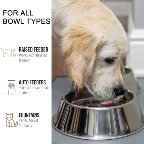 Dog Feeding Mat, Anti-Slip Dog Bowl Mats for Food and Water, Waterproof Raised Edge Pet Feeding Mat for Contain Spills Protect Floors, Pets Accessories (18.5” x 11.5”, Light Gray)