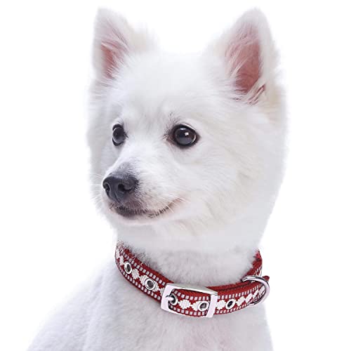 Blueberry Pet Reflective Jacquard Dog Collar with Neoprene Padding & Metal Buckle | Soft & Adjustable Safety Collar - Marsala Red, Neck 9-12.5", for Small Breed - color: Metal Buckle-Marsala Red, size: Small