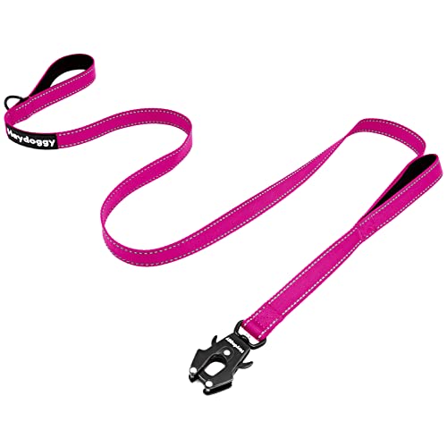Strong Heavy Duty Dog Leash - 4ft Reflective Nylon Training Leash with Soft Padded Double Handle & Auto Lock Frog Clip - Safety Traffic Control for Large Medium Small Dogs No Pull Walk Hot Pink,4ft - color: Hot Pink, size: 4FT x 1" x 2.8MM