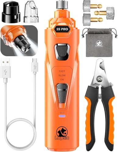Whisper Quiet Dog Nail Grinder with 4 LED Lights, Safe & Stress-Free for Sensitive Dogs of All Breeds & Sizes, 3 Grinding Bits, 3-Speed, Pet Nail Trimmers, Rechargeable Painless Grooming Kit Orange - color: Orange