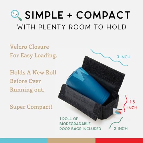 Dog Poop Bag Holder for Leashes, Cat Waste Bag Dispenser, 1000D Nylon, Attach to Cat Leash, Poop Bag Dispenser, Fits Standard Dog Poop Bags - Wildebeest (Black) - color: Black