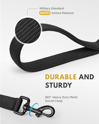 FAYOGOO Dog Leash 6FT - Heavy Duty Dog Leash with Traffic Padded Double Handles - Safety Control Traning Leash for Large Medium Dogs - color: Black
