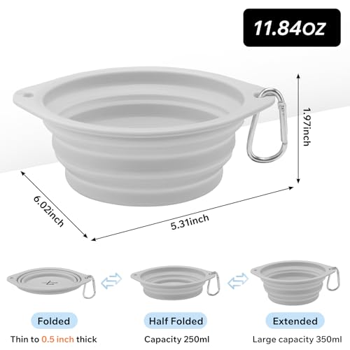Dog Water Bottle 550ml with Collapsible Bowl Set, Leakproof Portable Pet Water Bottle, Silicone Travel Bottle for Walking, Hiking, Camping, Light Grey