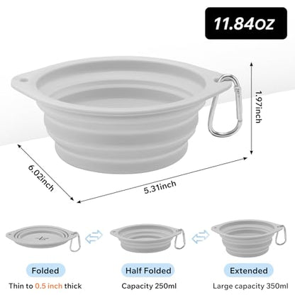 Dog Water Bottle 550ml with Collapsible Bowl Set, Leakproof Portable Pet Water Bottle, Silicone Travel Bottle for Walking, Hiking, Camping, Light Grey