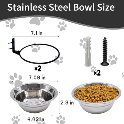 Wall Mounted Dog Bowls-2 * 29 Oz, 304 Stainless-Steel Raised Adjustable Height Dog Food and Water Bowls, Elevated Pet Comfort Feeding Bowl for Medium Large Dogs Cats(Collapsible) - size: 3.5cups(29OZ)