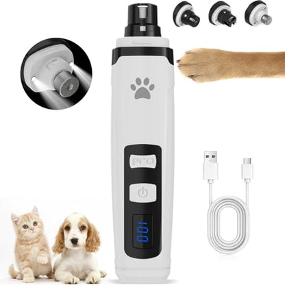 Dog Nail Grinder with 2 LED Lights, Upgraded 2-Speed Rechargeable Pet Nail Trimmer Quiet for Paw Grooming, Powerful Painless Nail Clipper Kit for Small, Medium, Large Dogs & Cats - color: White