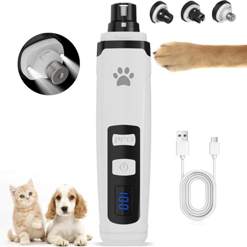 Dog Nail Grinder with 2 LED Lights, Upgraded 2-Speed Rechargeable Pet Nail Trimmer Quiet for Paw Grooming, Powerful Painless Nail Clipper Kit for Small, Medium, Large Dogs & Cats - color: White