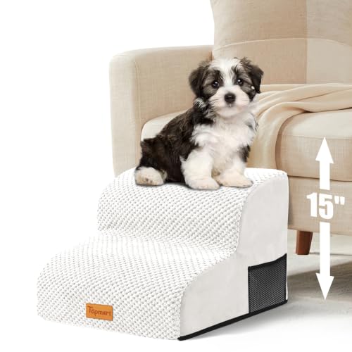 Topmart High Density Foam Pet Steps 2 Tiers,11.8" High,Non-Slip Dog Stairs | Soft Foam Dog Ramp Ladder,Best for Injured,Older Cats,Pets with Joint Pain,Suitable for Low Sofas,Stairs,Lower Place - color: White, size: 15.7*15.7*11.8