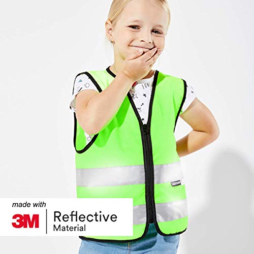 Salzmann Children's High Visibility Vest | Kids Safety Vest | Ages 1-18 | Made with 3M Reflective Material | Durable Zipper Fastening | Yellow, Orange, Pink, Green - color: Green, size: 3X-Small