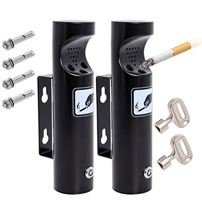 Wall Mounted Outdoor Waste Receptacle, Cendrier Extérieur, Stainless Steel Cylinder Butt Disposal, Commercial Trash Bin Container for Home, Patio, Bar, Commercial Use（Black,2pcs）