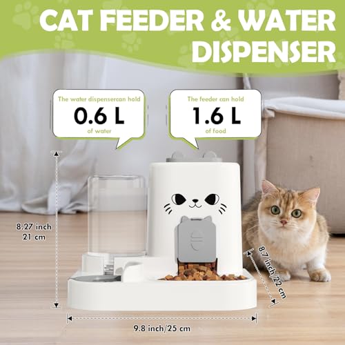 1.6L Auto Gravity Pet Feeder and 0.6L Water Dispenser Set, Automatic Cat Food and Water Dispenser, Gravity Pet Feeder for Small Medium Dog Puppy Cat Kitten (Gray) - color: Gray