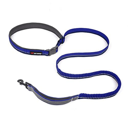 Tuff Pupper Hands Free Bungee Dog Leash | Lightweight for Running Jogging Walking | Adjustable Padded Waist Belt (24-50 inch) | Bungee Stretch 3 to 6 Feet | Strong Ballistic Nylon w/Reflective Strips - color: Blazing Blue